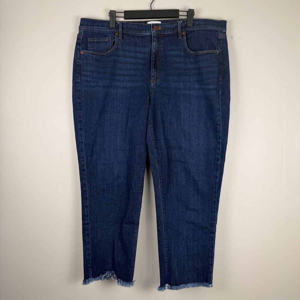 Loft Outlet Skinny Crop Jeans Women 16 (38x24.5) Blue Denim Frayed Hem Dark Wash